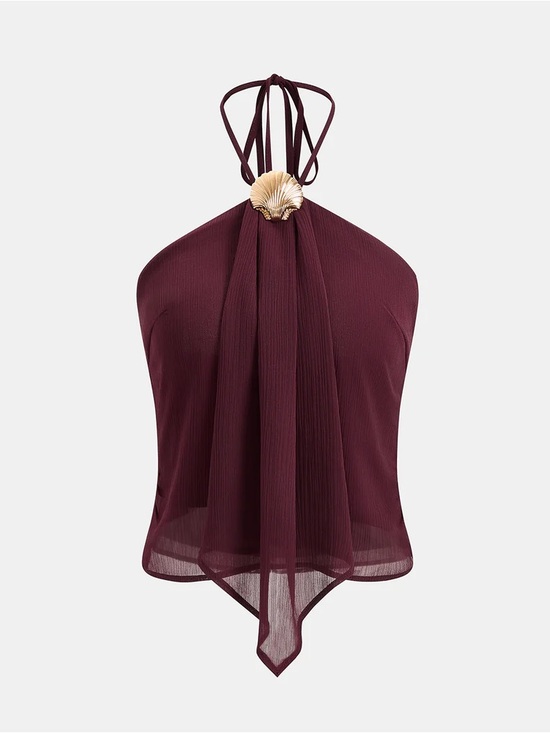 Commense Tops - NWT 🥀 Commense Chiffon Halter Top W/ Golden Shell